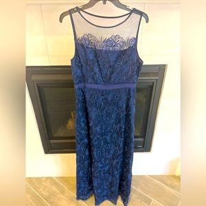 Floor length cocktail dress with lace overlay